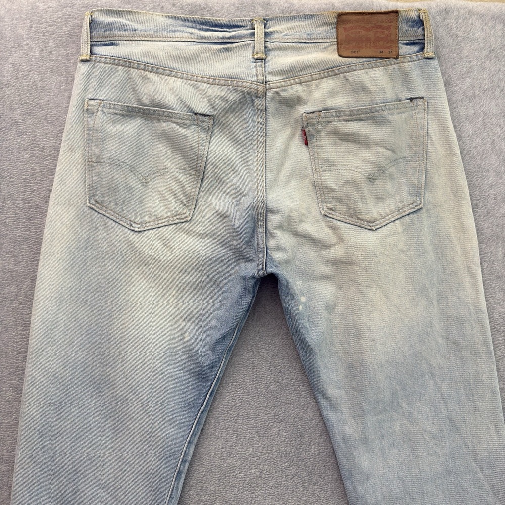 Levis 501 Selvedge Denim Jeans Men 34x34 Light Wash Button Fly Distressed Modern - Picture 7 of 16